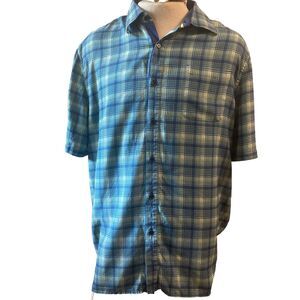 Plaid shirt Nat Nast Mens XL Blue Green Plaid Silk Blend Luxury normcore